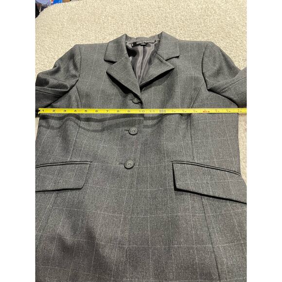 Kasper Womens 12P Petite Single Breasted Blazer Window Pane Plaid Gray 3 Button - Picture 5 of 9